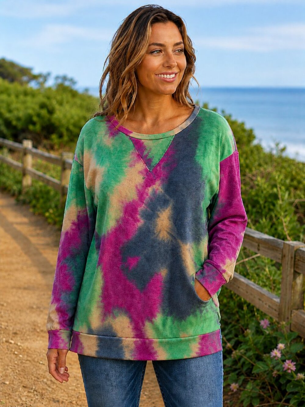 BIBI Sweatshirt Tunic Lightweight Multi-Color Tie Dye NWOT XL